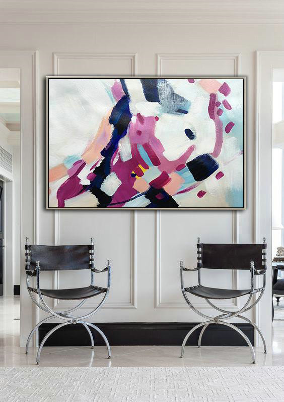 Original Painting Hand Made Large Abstract Art,Oversized Horizontal Contemporary Art,Abstract Art Decor Large Canvas Painting,White,Purple,Dark Blue,Pink.etc
